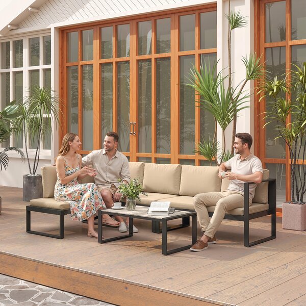 Outsunny Set da giardino 4 pezzi, set divani con 2 divani due posti, poltrona senza braccioli, tavolino, per balcone, Khaki | Aosom Italy