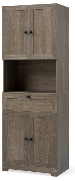 Costway Toeletta mobiletto bagno alto legno 4 ante 1 cassetto vano aperto, Toeletta ripiani regolabili organizer moderno 171,5cm Rovere grigio