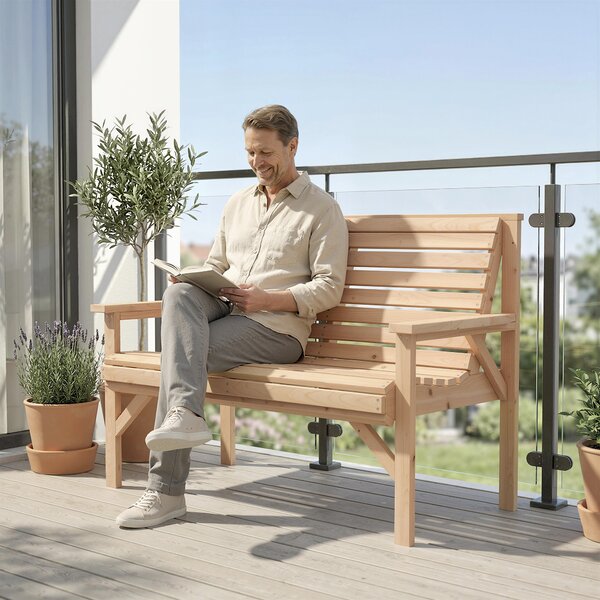 Outsunny Panchina da giardino 2 posti in legno, panca a doghe con braccioli e schienale, mobili da esterno per balcone, terrazza, giardino | Aosom Italy