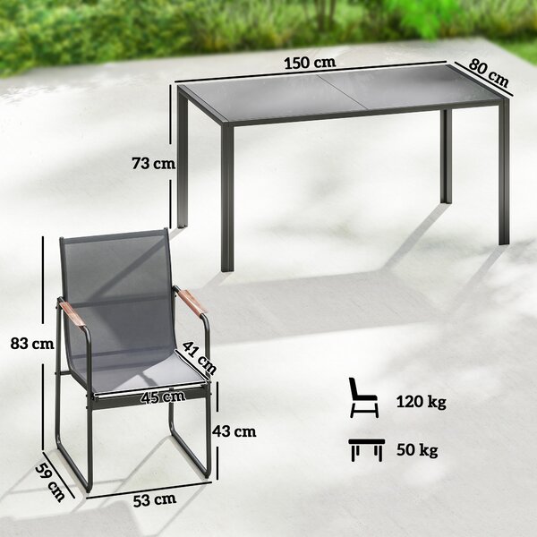 Outsunny Set Tavolo e Sedie da Giardino con Piano in Vetro Temperato e 6 Sedie Traspiranti per Terrazza/Patio Grigio | Aosom Italy