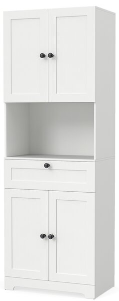 Costway Toeletta mobiletto bagno alto legno 4 ante 1 cassetto vano aperto, Toeletta ripiani regolabili organizer moderno 171,5cm Bianco