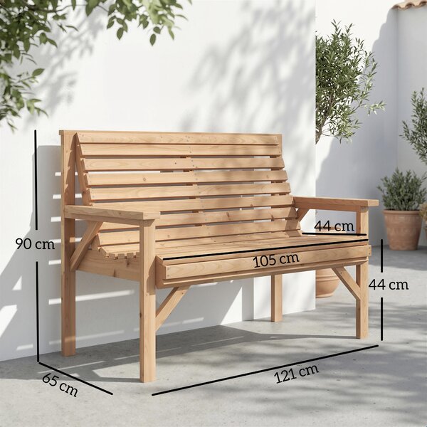 Outsunny Panchina da giardino 2 posti in legno, panca a doghe con braccioli e schienale, mobili da esterno per balcone, terrazza, giardino | Aosom Italy