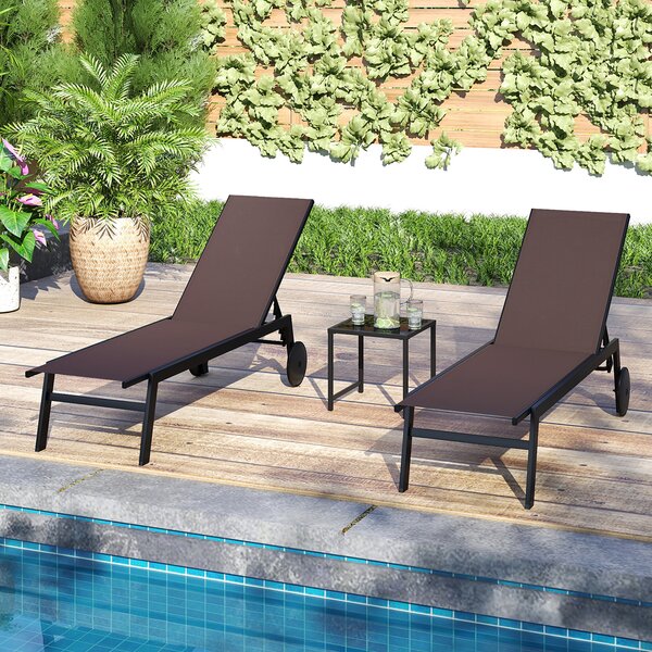 Costway Tavolino rotondo esterno piano vetro temperato foro ombrellone 4,2 cm, Tavolino struttura metallica robusta caffè giardino cortile piscina Marrone