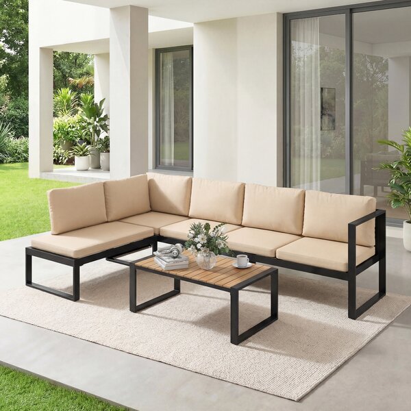 Outsunny Set da giardino 4 pezzi, set divani con 2 divani due posti, poltrona senza braccioli, tavolino, per balcone, Khaki | Aosom Italy