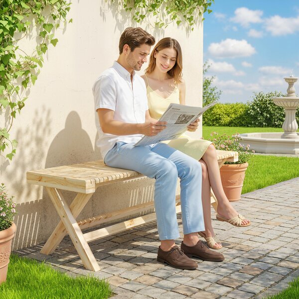 Outsunny Panca da Giardino in Legno Massello, Panca con Seduta a Doghe Effetto Legno, 140 x 40 x 43 cm, Legno Naturale | Aosom Italy