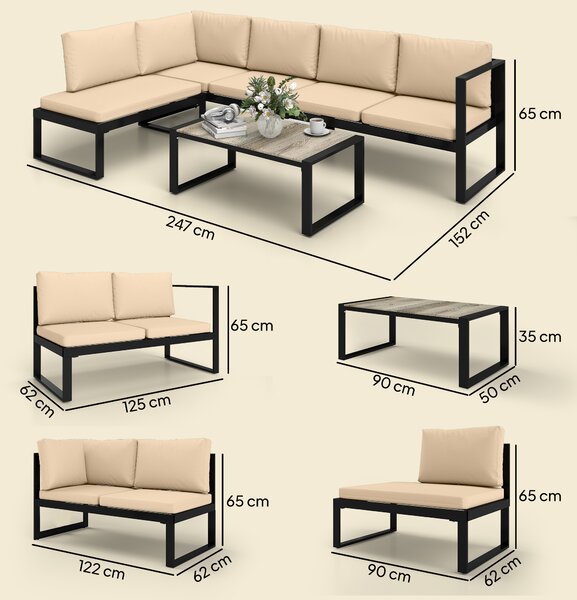 Outsunny Set da giardino 4 pezzi, set divani con 2 divani due posti, poltrona senza braccioli, tavolino, per balcone, Khaki | Aosom Italy