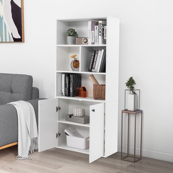Costway Libreria 5 ripiani doppie porte cubi aperti ripiano regolabile, Libreria esposizione organizer indipendente 155cm