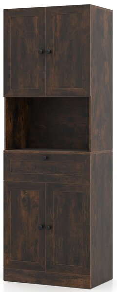Costway Toeletta mobiletto bagno alto legno 4 ante 1 cassetto vano aperto, Toeletta ripiani regolabili organizer moderno 171,5cm Marrone rustico