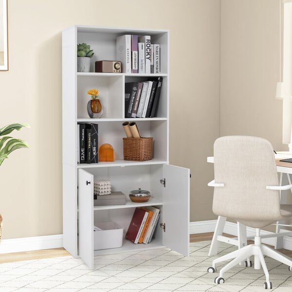 Costway Libreria 5 ripiani doppie porte cubi aperti ripiano regolabile, Libreria esposizione organizer indipendente 155cm