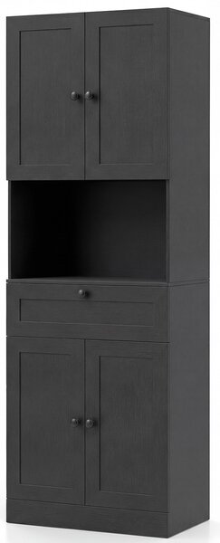Costway Toeletta mobiletto bagno alto legno 4 ante 1 cassetto vano aperto, Toeletta ripiani regolabili organizer moderno 171,5cm Nero