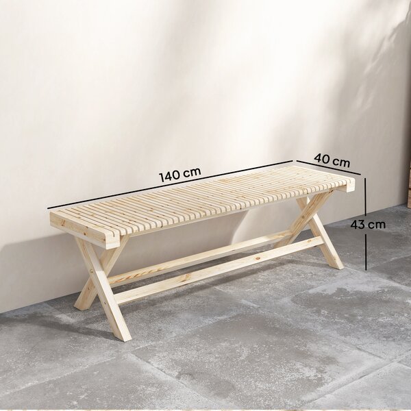 Outsunny Panca da Giardino in Legno Massello, Panca con Seduta a Doghe Effetto Legno, 140 x 40 x 43 cm, Legno Naturale | Aosom Italy