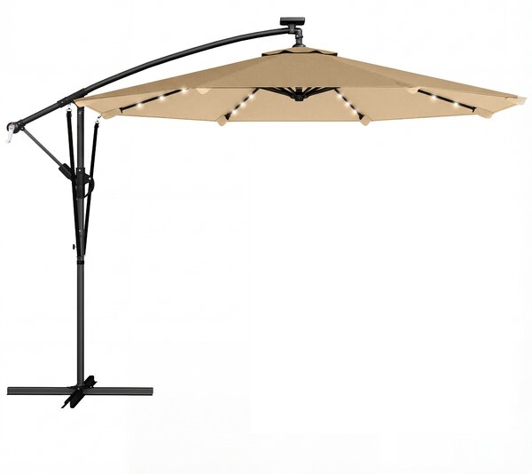 Ombrellone da Giardino Decentrato 330x295x245 cm con LED Solari in Metallo e Poliestere Cachi