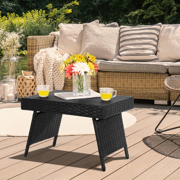 Costway Tavolino caffè vimini pieghevole pvc acciaio resistente antiscivolo, Tavolino esterno piscina cortile balcone giardino salva spazio