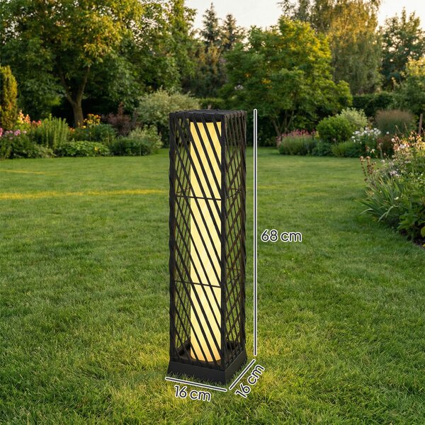 Outsunny Lanterna da Giardino in Rattan Lampione Solare Esterno con LED Accensione e Spegnimento Automatico Impermeabile IP44 Nero | Aosom Italy