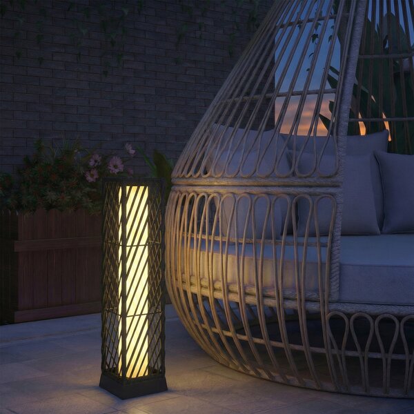 Outsunny Lanterna da Giardino in Rattan Lampione Solare Esterno con LED Accensione e Spegnimento Automatico Impermeabile IP44 Nero | Aosom Italy
