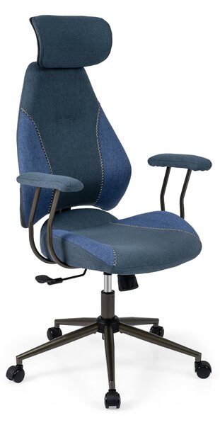 Costway Sedia ufficio ergonomica scrivania tessuto lino poggiatesta 2D schienale oscillante, Sedia ruote poltrona lavoro regolabile girevole Blu
