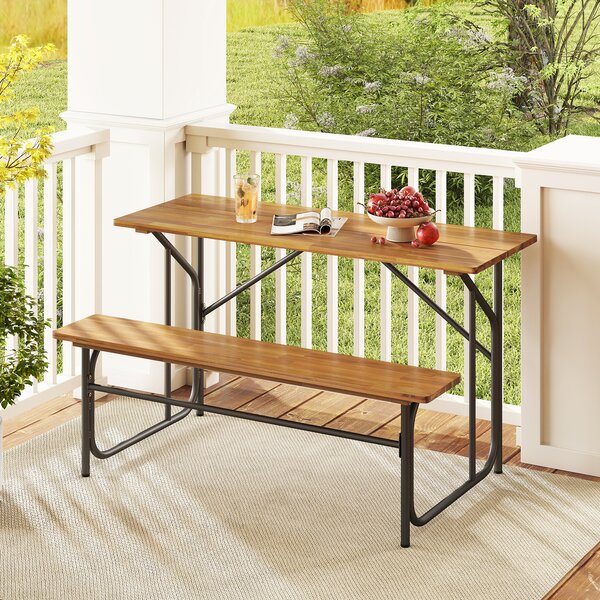 Costway Set tavolo panchina patio 2 persone acacia legno piano singolo, Set picnic divanetto pranzo esterni balcone giardino piscina