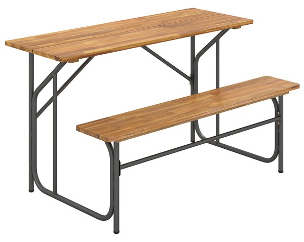 Costway Set tavolo panchina patio 2 persone acacia legno piano singolo, Set picnic divanetto pranzo esterni balcone giardino piscina