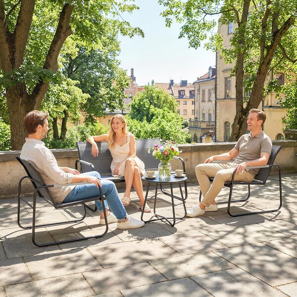 Outsunny Set Mobili da Giardino Salotto per 4 Persone Traspirante con Divano 2 Posti 2 Poltrone Intreccio a Corda Tavolino Rotondo Piedini | Aosom Italy
