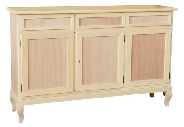 Mobili 2g - credenza 3 porte 3 cassetti legno grezzo 155x45x98