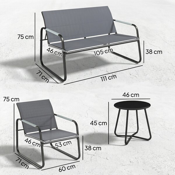 Outsunny Set Mobili da Giardino Salotto per 4 Persone Traspirante con Divano 2 Posti 2 Poltrone Intreccio a Corda Tavolino Rotondo Piedini | Aosom Italy