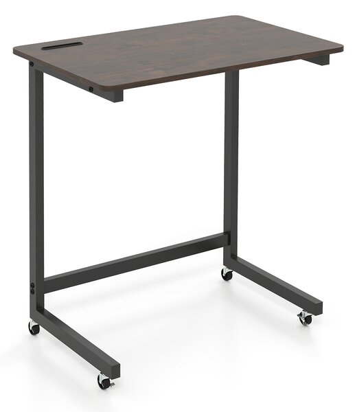 Costway Tavolino forma C ruote comodino mobile supporto telefono salvaspazio base bassa, Tavolino vassoio soggiorno camera letto marrone rustico