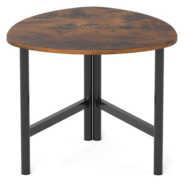 Costway Tavolino triangolare caffè ovale gambe metallo industriale centro, Tavolino cocktail triangolare legno soggiorno spazi ridotti Marrone