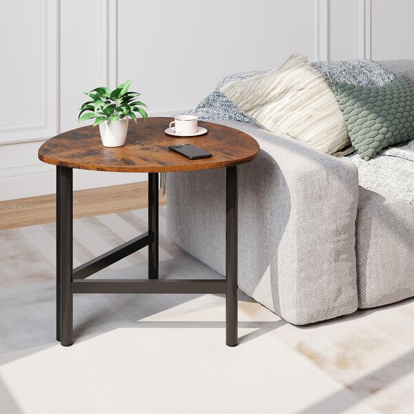 Costway Tavolino triangolare caffè ovale gambe metallo industriale centro, Tavolino cocktail triangolare legno soggiorno spazi ridotti Marrone