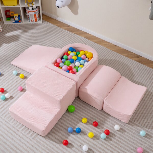 Costway Blocchi arrampicata schiuma bambini set 5 pezzi arrampicata strisciamento piscina palline, Blocchi rivestimenti velluto coste gioco schiuma interno Rosa