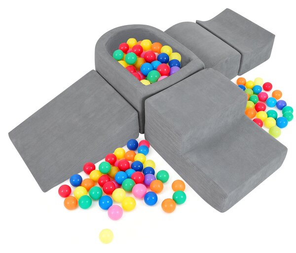 Costway Blocchi arrampicata schiuma bambini set 5 pezzi arrampicata strisciamento piscina palline, Blocchi rivestimenti velluto coste gioco schiuma interno Grigio