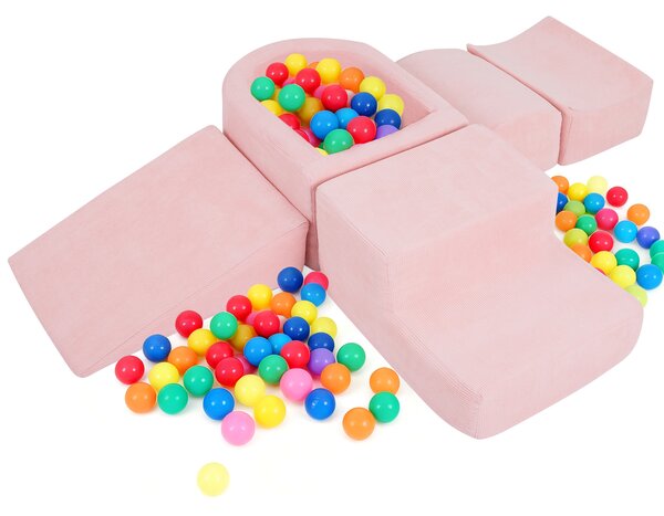 Costway Blocchi arrampicata schiuma bambini set 5 pezzi arrampicata strisciamento piscina palline, Blocchi rivestimenti velluto coste gioco schiuma interno Rosa