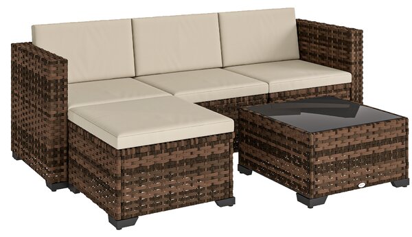 Outsunny Set da Giardino Esterno in Rattan 5 Pezzi con Cuscini 2 Poltrone Angolari Poltrona senza Braccioli Poggiapiedi e Tavolino | Aosom Italy