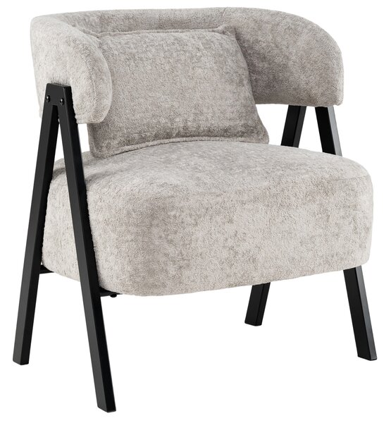 Costway Poltrona pelliccia sintetica coniglio cuscino lombare gambe metallo, Poltrona singola moderna confortevole lettura salotto camera Grigio