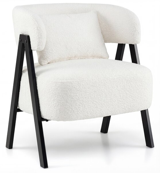 Costway Poltrona pelliccia sintetica coniglio cuscino lombare gambe metallo, Poltrona singola moderna confortevole lettura salotto camera Bianco
