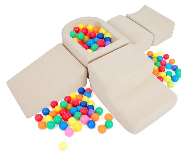 Costway Blocchi arrampicata schiuma bambini set 5 pezzi arrampicata strisciamento piscina palline, Blocchi rivestimenti velluto coste gioco schiuma interno Beige