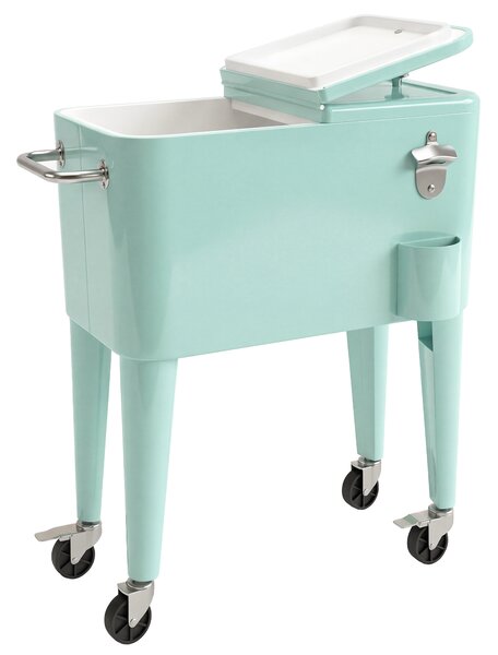 Outsunny Carrello Refrigerato per Bevande 56 L con Ruote Apribottiglie Raccoglitappi e Manico per Giardino Festa 75x35x78 cm Verde Chiaro | Aosom Italy