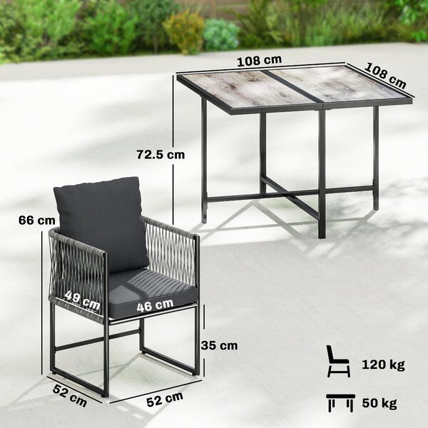 Outsunny Set di mobili da giardino in polyrattan 5 pezzi salvaspazio con tavolo e 4 sedie piano DPC cuscini Grigio | Aosom Italy