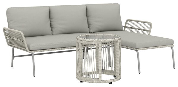 Outsunny Set di mobili da giardino in polyrattan 3 pezzi, set lounge con chaiselongue divano 2 posti tavolo in vetro cuscini sfoderabili | Aosom Italy
