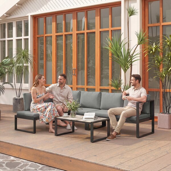 Outsunny Salotto da Giardino Esterno ad Angolo 5 Persone con 2 Divani, Poltrona senza braccioli, Tavolino, Grigio Scuro | Aosom Italy