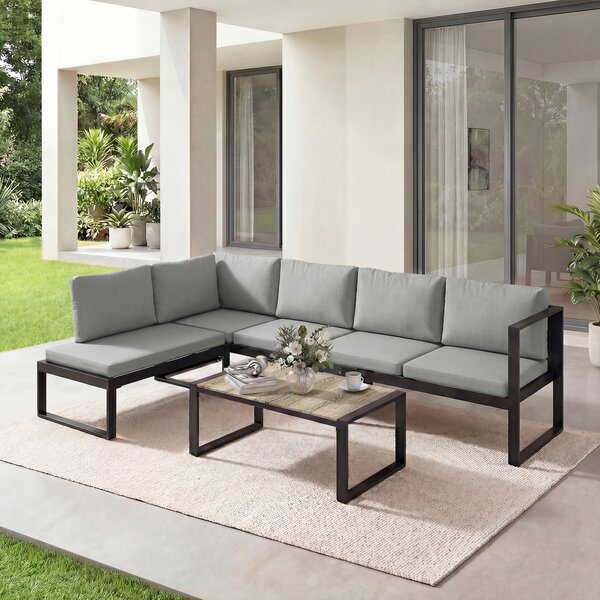 Outsunny Salotto da Giardino Esterno ad Angolo 5 Persone con 2 Divani, Poltrona senza braccioli, Tavolino, Grigio Scuro | Aosom Italy