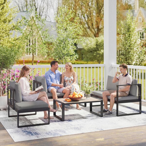 Outsunny Salotto da Giardino Esterno ad Angolo 5 Persone con 2 Divani, Poltrona senza braccioli, Tavolino, Grigio Scuro | Aosom Italy