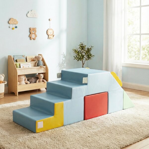 Costway Giochi arrampicata bambini scalatore scivolo scale blocchi morbidi schiuma gattonare, Giochi coperture velluto set tavolo sedia convertibile bambini 12+ mesi