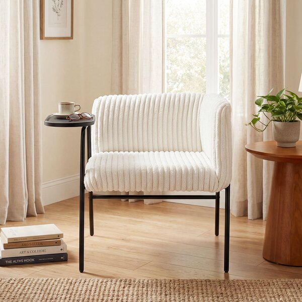 Costway Poltrona moderna tavolino velluto coste metallo solido spugna, Poltrona imbottita cuscino comoda soggiorno camera letto