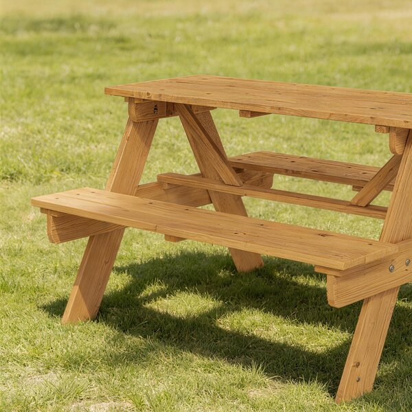AIYAPLAY Set da giardino per bambini, tavolo da picnic con panche, struttura in legno massiccio, legno naturale | Aosom Italy