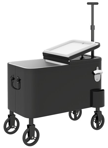 Outsunny Carrello Frigo 56L con Ruote Manico Regolabile Apribottiglie Raccoglitappi Scarico e Maniglia 75x35x120 cm Nero | Aosom Italy