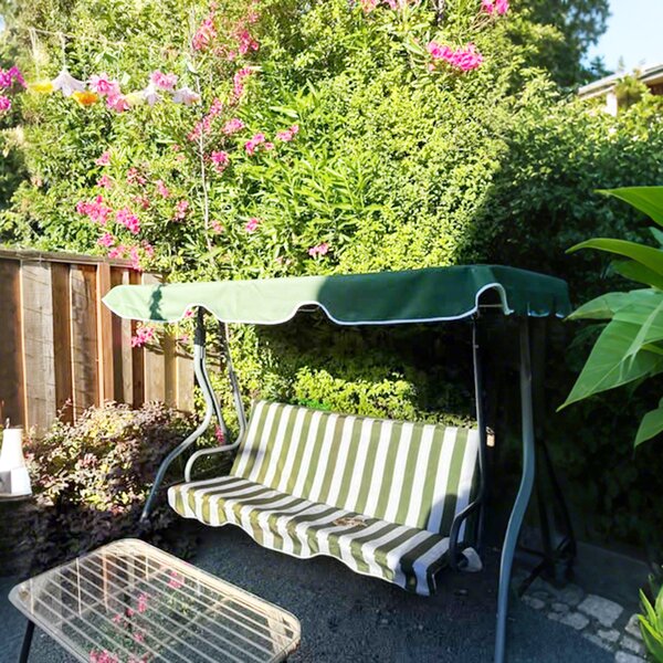 Outsunny Dondolo da giardino 3 posti, altalena esterna con tetto inclinabile regolabile, motivo a righe 1,7 x 1,1 x 1,53 m verde | Aosom Italy