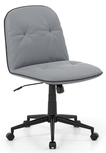 Costway Sedia ufficio senza braccioli girevole ecopelle altezza regolabile, Sedia funzione dondolo ruote scorrevoli moderna trucco spazi ridotti Grigio