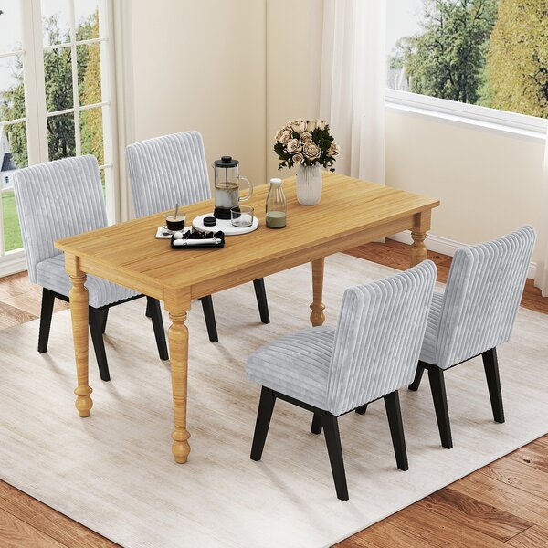 Costway Set sedie pranzo 2 tessuto seduta imbottita gomma legno, Set sedie cucina schienale capitonné canali senza braccioli