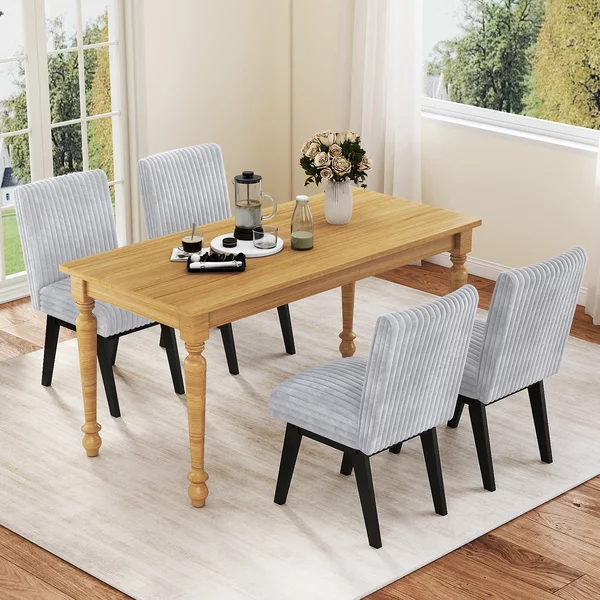 Costway Set sedie pranzo 2 tessuto seduta imbottita gomma legno, Set sedie cucina schienale capitonné canali senza braccioli