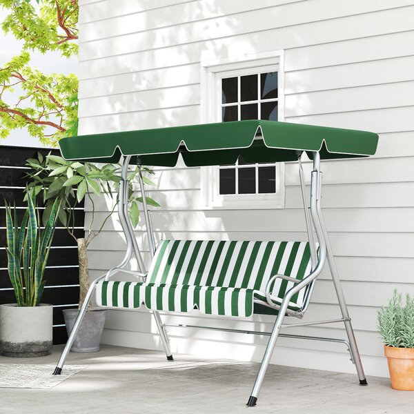Outsunny Dondolo da giardino 3 posti, altalena esterna con tetto inclinabile regolabile, motivo a righe 1,7 x 1,1 x 1,53 m verde | Aosom Italy